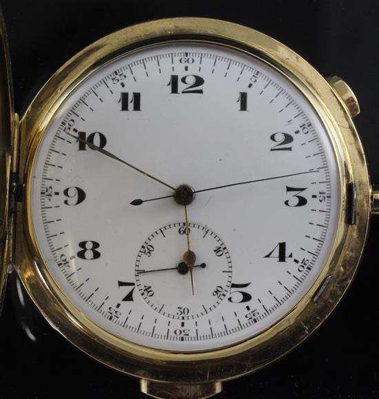 A 19th century Swiss 18k gold hunter minute repeating chronograph pocket watch,